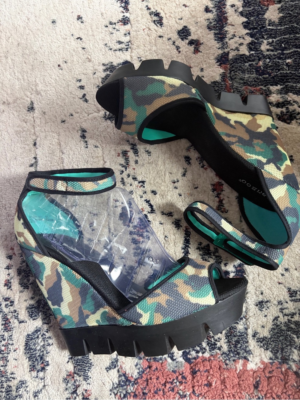 BAMBOO Camo Platform Wedge Sandals - Green/Tan/Black